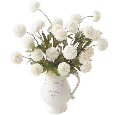 Imagem de Floroom 6 peças de flores artificiais para mães de seda sintética, mini crisântemos falsos a granel com hastes para centros de mesa de casamento branco, arranjos florais, enchimentos de vasos