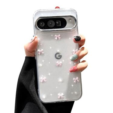 Imagem de EYZUTAK Capa para celular Google Pixel 9 Pro XL, capa de telefone com laço 3D brilhante com laço cristalino bonito design estético capa protetora macia durável TPU transparente para mulheres - laço