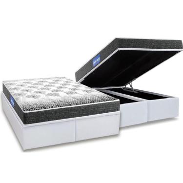 Imagem de Cama Box Baú Queen: Colchão Espuma Probel D23 Guarda Costas Black + Base Crc Courano White(158X198)