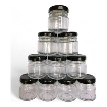 Imagem de Kits Potinhos de Vidro 40ml com Tampa Branca, Diversas Unidades, para Geleia, Papinha e Lembrancinhas, Decorativo, 4x4cm (Preta, 20)