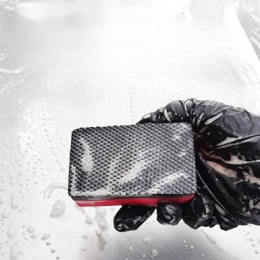 Imagem de 2 peças de limpeza de espuma vinílica acetinada nano mágica para cera automotiva polimento automotivo esponja de limpeza de descontaminação 9 x 5,5 x 2,5 cm