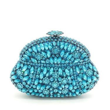 Imagem de Boutique De FGG Mini bolsas de mão de cabaça de strass para mulheres, bolsa clutch de cristal para pote de vinho, bolsas noturnas, Azul claro, Mini