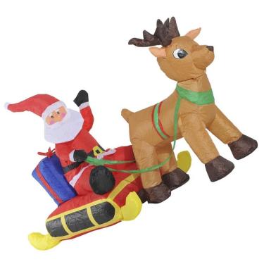 Imagem de Papai Noel Com Rena Inflavel De Natal Decorativo No Treno