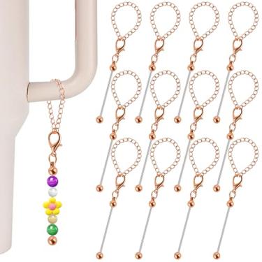 Imagem de 12 peças de berloques de copo com contas, acessórios compatíveis com pingentes Stanley com contas para copos com alça, correntes de copo para 30 garrafas de água de 1,134 g, pingente de presente DIY