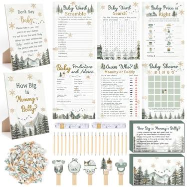 Imagem de Jogo de chá de bebê de inverno 424 peças para meninos ou meninas, 6 conjuntos de cartas de atividades, qual é o tamanho da placa de barriga da mamãe Don't Say Baby Sign Price Is Right Prediction Bingo