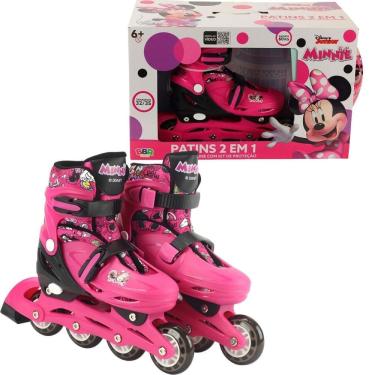 Imagem de Patins Infantil Minnie Disney 4 Rodas Com Kit Proteção 32-35