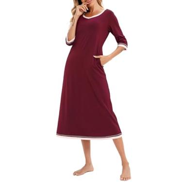 Imagem de Vestido feminino espreguiçadeira com bolsos mangas 3/4 camisolas soltas pijamas relaxantes