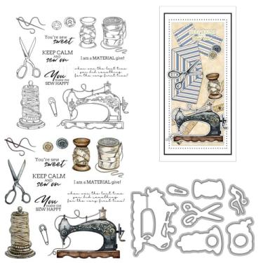 Imagem de Máquina de costura, linha de agulha, carimbos transparentes e conjuntos de cortes para fazer cartões artesanais, matrizes de corte de metal, estêncil, kit de álbum de recortes, materiais de gravação