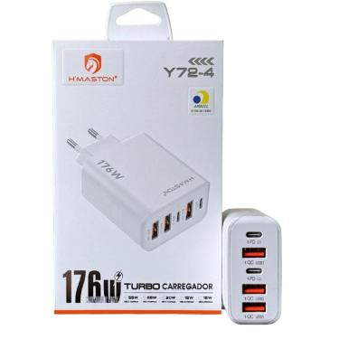 Imagem de Kit Carregador Turbo 176W com 5 Portas 2 USB-C + 3 USB-A   + Cabo Tpo USB-C Para Tipo-C...