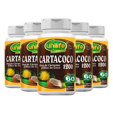 Imagem de Kit 5 Cartacoco óleo De Cartamo E Coco Unilife 60 Cápsulas