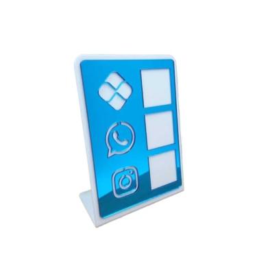 Imagem de Placa Pix Display em Plastico PS Mesa Balcão PIX Zap Instagram Interativo (ECONÔMICO)(Branco & Azul)