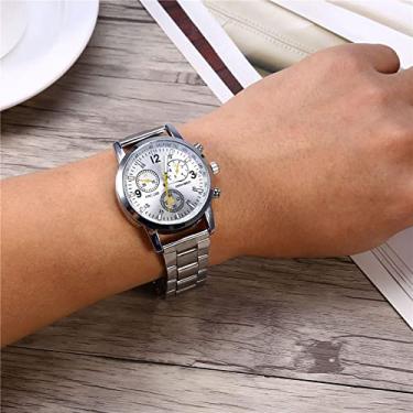 Imagem de Relógio Analógico Masculino de 3 Cores, Pulseira de Aço Inoxidável, Caixa de Liga, Relógio de Pulso para Negócios, Casual, Uso Diário (Branco)