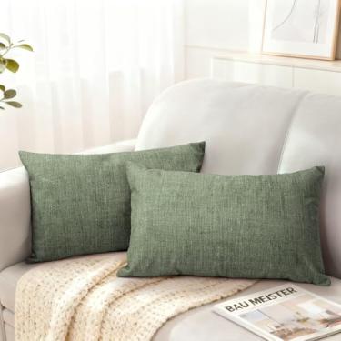 Imagem de AELS Capas de almofada decorativas lombares 30,5 x 50,8 cm, conjunto de 2, fronhas estampadas com aparência texturizada macia, capa de almofada moderna de fazenda para cama, sofá, verde sálvia (apenas