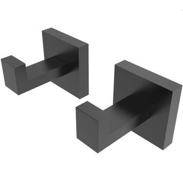 Imagem de Ruacq Gancho de toalha duplo preto fosco base quadrada suporte de toalha de banheiro cabide de toalha de mão aço inoxidável moderno montado na parede