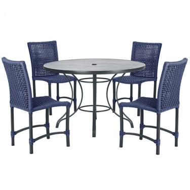 Imagem de Mesa Ascoli Com 4 Cadeiras Cannes De Alumínio Trama Azul