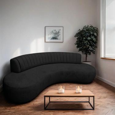 Imagem de Divã Recamier Celeste Curvo Sala Estar Luxo 180cm Bouclé Preto