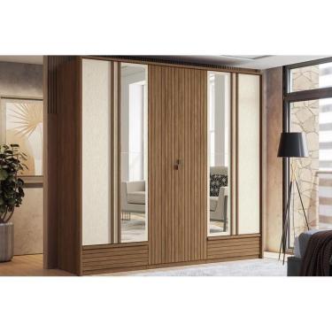 Imagem de Guarda Roupa Casal 6 Portas e 5 Gavetas c/ Espelho Democrata jatoba/Areia - Santos Andirá