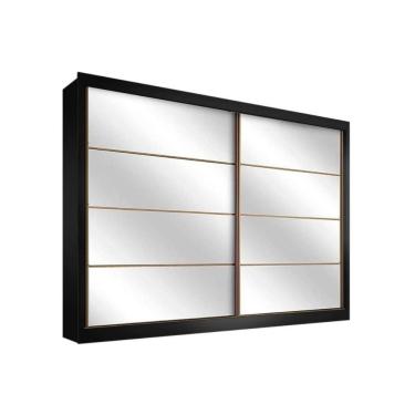 Imagem de Guarda Roupa 2 Portas De Correr E 6 Gavetas C/ Espelho Sevilha Preto/Branco Acetinado - Europa