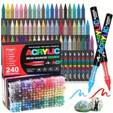 Imagem de YV-cozx Marcadores de tinta acrílica de 240 cores, canetas de tinta acrílica com ponta de pincel macio para pedra, madeira, vidro, pintura rupestre, tela, cerâmica, artesanato faça você mesmo