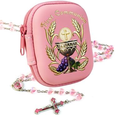Imagem de PLONKLY Rosário Católico para Mulheres - Contas de Pérola com Cruz Clássica, Caixa de Oração com Zíper da Virgem Maria, Presentes de Primeira Comunhão, Joias de Confirmação de Batismo, 6mm, Zinco, Sem