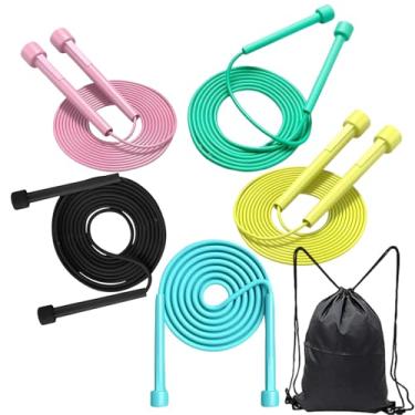 Imagem de Corda de pular infantil, cordas de pular coloridas 5P para 15, 6, 7, 8, 9, 10 e 30, comprimento ajustável, alças de plástico, cordas de salto leves para escolas, eventos e diversão em família