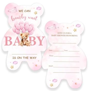 Imagem de RNYJJ Convites de chá de bebê urso para menina, aquarela urso rosa chá de bebê festa preencher convites cartões com envelopes (20 unidades)