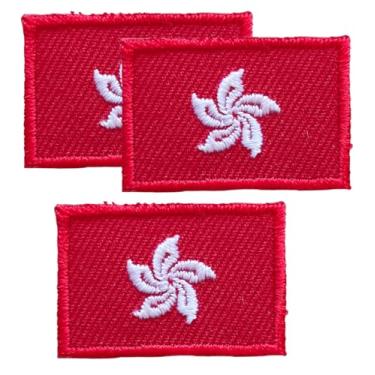 Imagem de Pequena bandeira de H ong Kong com aplique bordado, remendos do país nacional para roupas, bonés, bolsas, coletes, uniformes militares, bordado, remendo pequeno tamanho 0,6 x 1,25 cm/lote de 3 peças