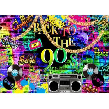 Imagem de DePhoto Fundo de 1,8 x 1,8 m dos anos 90, grafite hip hop, colorido, parede de tijolos, urbana, retrô, rock, para decoração de festa temática dos anos 90, vinil