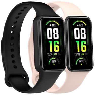 Imagem de Pacote com 2 pulseiras de substituição para relógio Amazfit Band 7 (preto e rosa)