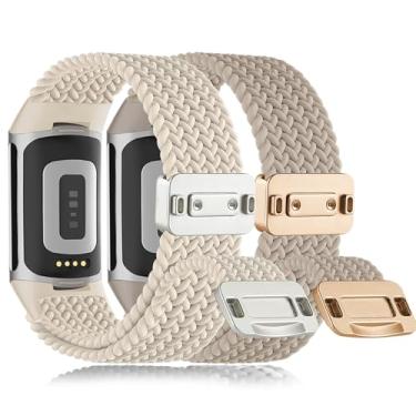 Imagem de Pulseira de nylon trançado compatível com Fitbit Charge 6, pulseira magnética de tecido elástico, alças ajustáveis para Fitbit Charge 5/Charge 6, monitor de atividades físicas, substituição para