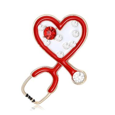 Imagem de RLHRNDE Broche de Dia dos Namorados para Mulheres Homens Delicado Vermelho Preto Amor Estetoscópio Esmalte Zircônia Cúbica Broche Casamento Noiva Festa de Aniversário Vestido de Dança Terno Roupas