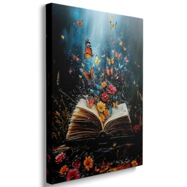 Imagem de Ypxzzj Arte de parede em tela de livro mágico, fantasia, borboletas e flores, impressões, decoração de casa, retrô, borboletas, pôster, ilustrações, arte para sala de leitura, sala de estar, quarto