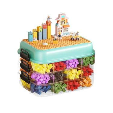 Imagem de Caixa organizadora de plástico de 3+1 camada para blocos de Lego com gavetas empilháveis, brinquedos infantis, capacidade de design de várias camadas, suprimentos de artesanato, portátil, com tampas e