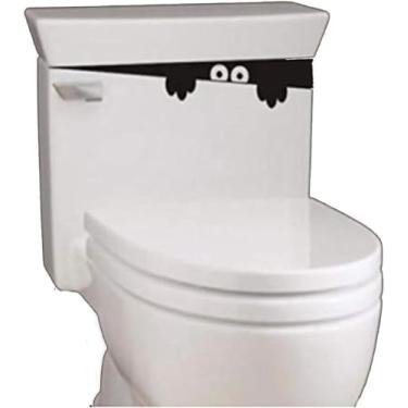 Imagem de Adesivo removível para decoração de assento de banheiro Monstro de vaso sanitário Blalck 3D Adesivo removível para tampa de vaso sanitário, decorações