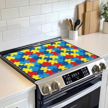 Imagem de Protetor de tampa superior de fogão elétrico, tapete de fogão de vidro de conscientização do autismo, tapete de fogão de indução de forno resistente ao calor para tapetes de bancada de cerâmica tapete