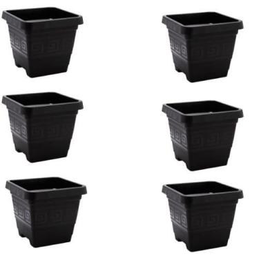 Imagem de Vasos 18 Litros Quadrado Grande Resistente Preto Jardim Plantas Flores Suculentas- Ideal para Varanda Gourmet e Pomar Urbano(Kit 6 Vaso 18L Grande Preto)