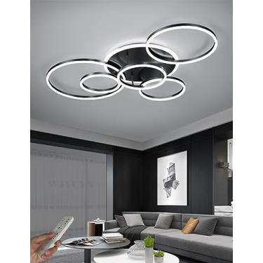 Imagem de Luminária de teto LED dimerizável para sala de estar, com controle remoto, cúpula de acrílico, lustre para sala de estar, luminária para quarto, iluminação para hall de entrada, 108W, 6 lâmp