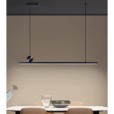 Imagem de Luminária pendente LED para sala de jantar, mesa de jantar, preta, dimerizável, com controle remoto, luminária pendente moderna com altura ajustável, lustre para escritório, sala de estar e