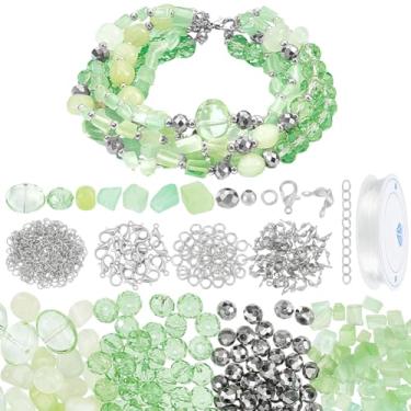 Imagem de PH PandaHall Kit de fabricação de pulseiras faça você mesmo, contas de vidro verde, kit de fabricação de pulseiras de amizade, contas de olho de gato, contas de jade naturais, contas espaçadoras