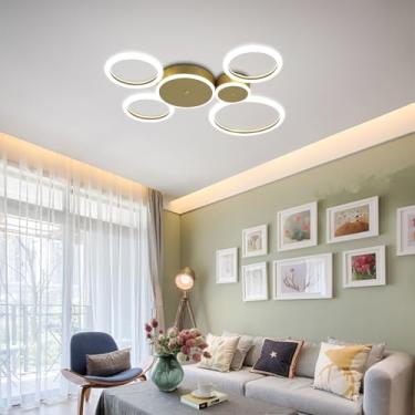 Imagem de Luminária de teto LED moderna para sala de estar, com controle remoto e intensidade regulável, ideal para ambientes internos como quarto, escritório e cozinha (dourada, 6 lâmpadas, 82 cm de