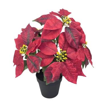 Imagem de Ioensy Planta artificial de Natal em forma de poinsétia, decoração natalina, plantas artificiais em vasos para, escritório, peitoris de janelas, 5 Cabeças