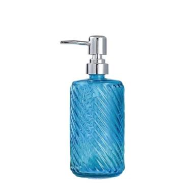 Imagem de Dispensador de sabão Início/Hotel/Banheiro Vidro Push Loção Frasco 500ml Saboneteira Transparente Cilíndrico Azul/Claro Cinza Laranja Rosa(Blue)