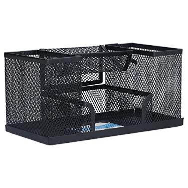 Imagem de Suporte de caneta porta-lápis organizador de mesa metal grade retangular preto caixa de armazenamento de escritório para casa escola escritório ferro