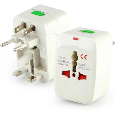 Imagem de Kit com 2 Adaptadores Universais de Tomada, Protetor contra Surtos, Compatível com EUA, Europa, Reino Unido e Austrália, Branco