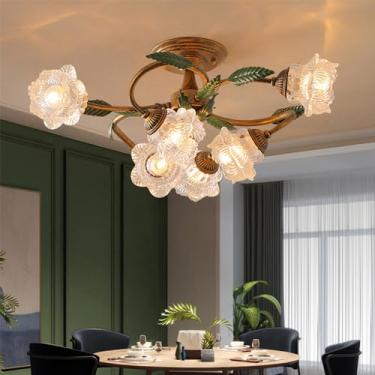 Imagem de Luminária de teto American Flower, estilo pastoral francês, criativa, para sala de estar, sala de jantar, quarto, casa de campo, loja de roupas, luminária pendente de LED para decoração de c