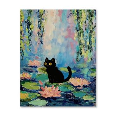 Imagem de RLTXBUK Kits de ponto cruz para gatos, gatinho preto, vintage, nenúfar, estampado, kits de ponto cruz para iniciantes e adultos, crianças, presentes para mulheres, 29 x 40 cm