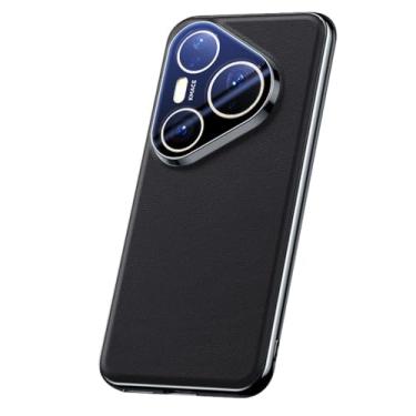 Imagem de LTLMYDAM Capa de revestimento para Huawei Pura 80 Ultra/80 Pro/80Pro+/80, capa magnética de couro genuíno, fina, luxuosa, forro de fibra, proteção de lente, preta, 80 Pro+