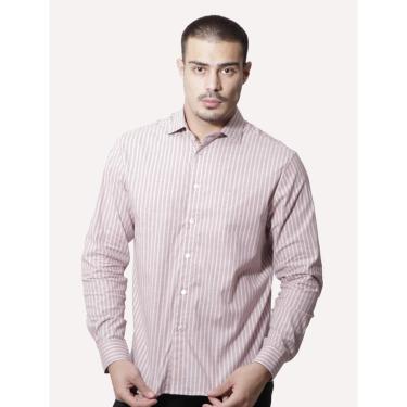 Imagem de Camisa Ellus Masculina Tricoline Siena Slim Italian Classic Listrada Rosé-Masculino