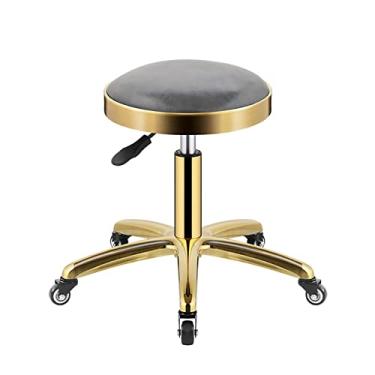 Imagem de BSNANCA Banqueta redonda de couro PU ajustável em altura banqueta giratória para trabalho spa salão com rodas cadeira de escritório, F (F) (B)