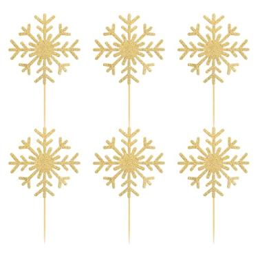 Imagem de Raoformi Gold Glitter Snowflake Cupcake Toppers - Winter Wonderland Theme Cake Decorations, Frozen Party Supplies for Baby Shower/Birthday/Christmas/Winter Wonderland/Gender Reveal Celebrations